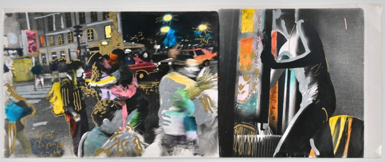 Tirage argentique noir et blanc, stylo doré et argenté, gouache pièce unique / Black and white silver print, gold and silver pen, gouache 17 x 30 cm (6 3/4 x 11 3/4 in.) 40 x 50 cm (15 3/4 x 19 5/8 in.) encadré / framed