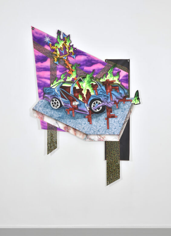 Acrylique sur bâches et patches / Acrylic on tarpaulin and patches 170 x 110 cm (66 7/8 x 43 1/4 in.) Photo : Rebecca Fanuele