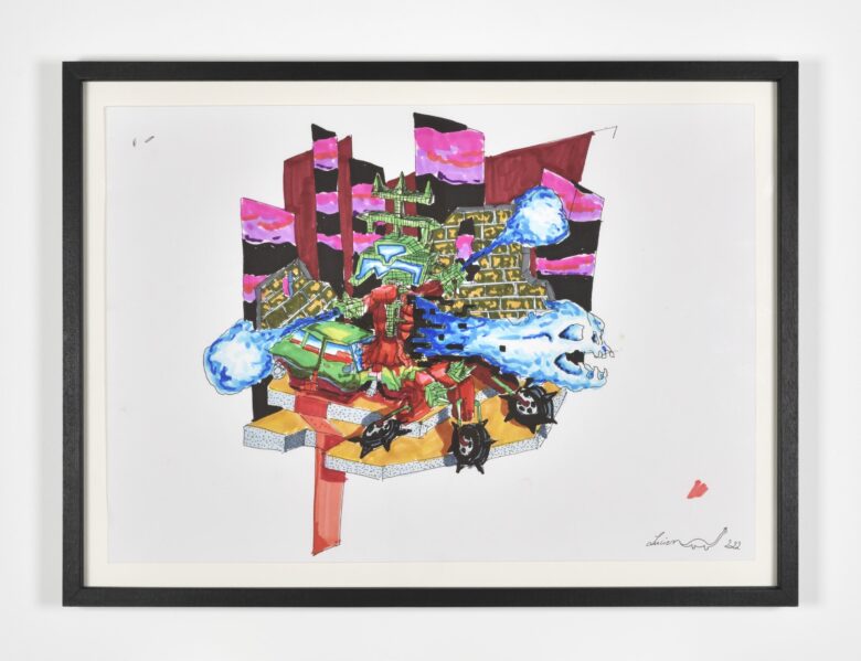 Feutre et marker sur papier / Felts and marker on paper 30 x 42,3 cm (11 3/4 x 16 5/8 in.) 37 x 47,5 x 2,5 cm (14 5/8 x 18 3/4 x 1 in.) encadré / framed