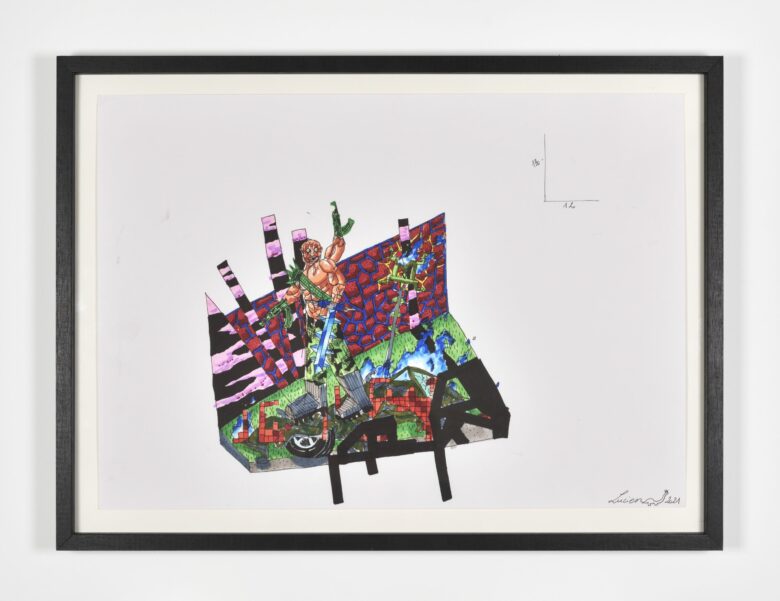 Feutre et marker sur papier / Felts and marker on paper 30 x 42,3 cm (11 3/4 x 16 5/8 in.) 37 x 47,5 x 2,5 cm (14 5/8 x 18 3/4 x 1 in.) encadré / framed