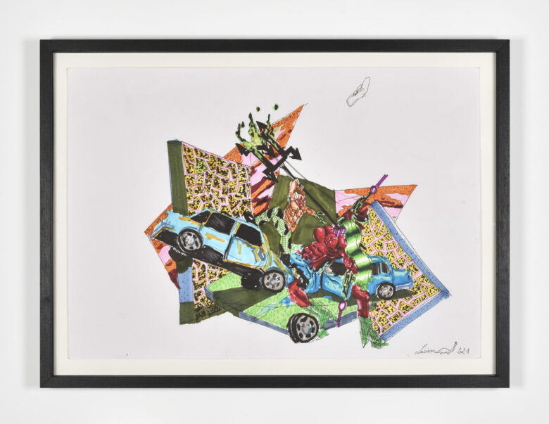 Feutre et marker sur papier / Felts and marker on paper 30 x 42,3 cm (11 3/4 x 16 5/8 in.) 37 x 47,5 x 2,5 cm (14 5/8 x 18 3/4 x 1 in.) encadré / framed