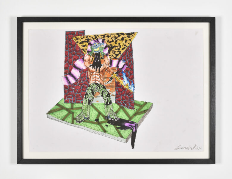 Feutre et marker sur papier / Felts and marker on paper 30 x 42,3 cm (11 3/4 x 16 5/8 in.) 37 x 47,5 x 2,5 cm (14 5/8 x 18 3/4 x 1 in.) encadré / framed