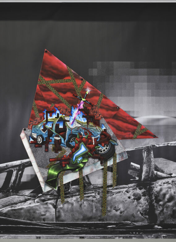 Acrylique sur bâches et patches / Acrylic on tarpaulin and patches 130 x 130 cm (51 1/8 x 51 1/8 in.)