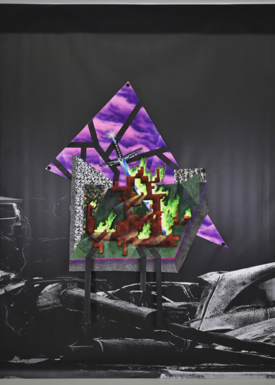 Acrylique sur bâches et patches / Acrylic on tarpaulin and patches 135 x 135 cm (53 1/8 x 53 1/8 in.) Photo : Rebecca Fanuele