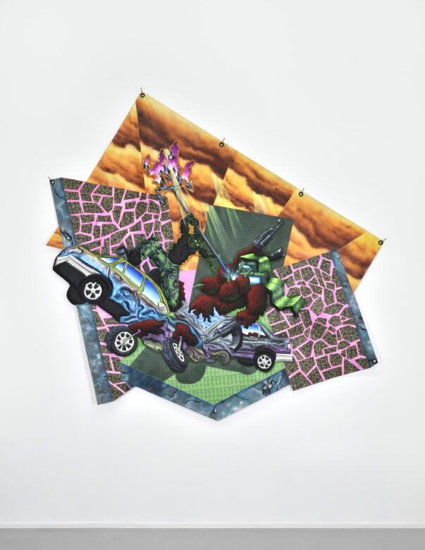 Acrylique sur bâches et patches / Acrylic on tarpaulin and patches 180 x 185 cm (70 7/8 x 72 7/8 in.) Photo : Rebecca Fanuele