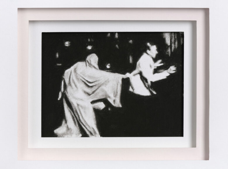 Fusain sur papier / Charcoal on paper 9 x 12 cm (3 1/2 x 4 3/4 in.) 36 x 32 x 3 cm (14 1/8 x 12 5/8 x 1 1/8 in.) encadré / framed