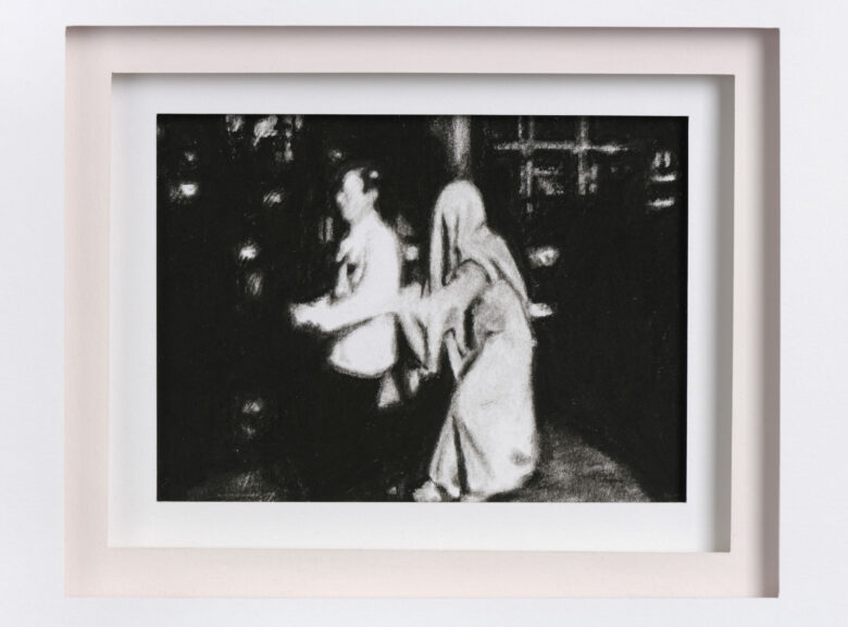 Fusain sur papier / Charcoal on paper 9 x 12 cm (3 1/2 x 4 3/4 in.) 36 x 32 x 3 cm (14 1/8 x 12 5/8 x 1 1/8 in.) encadré / framed