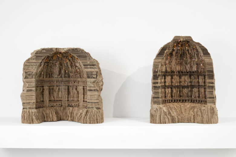 Grotte 1 Bois, carton, laiton / Wood, cardboard, brass 63,5 x 68 x 40 cm (25 x 26 3/4 x 15 3/4 in.) Grotte 2 Bois, carton, laiton / Wood, cardboard, brass 67 x 57 x 35 cm (26 3/8 x 22 1/2 x 13 3/4 in.)