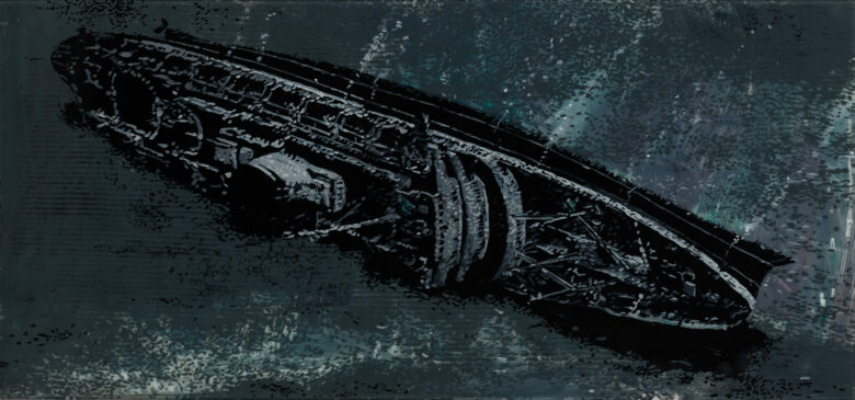 Huile sur verre et miroir / Oil on glass and mirror 33 x 70 cm (13 x 27 1/2 in.)