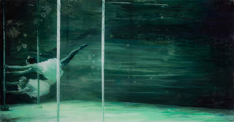 Huile sur plexiglas et miroir / Oil on plexiglass and mirror 45 x 86 cm (17 3/4 x 33 7/8 in.)