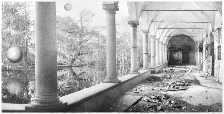 Dessin à la mine de graphite Faber-Castell, papier Canson 224 g/m² / Faber-Castell graphite pencil on Canson paper 224g/m² 127 x 254 cm (50 x 100 in.) 144 x 271 cm (56 3/4 x 106 3/4 in.) encadré / framed