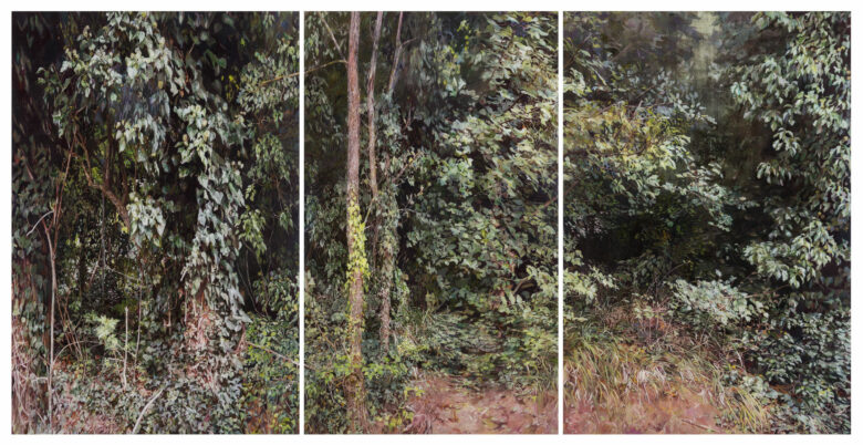 Triptyque, huile sur plexiglas / Triptych, oil on plexiglass 200 x 390 cm (78 3/4 x 153 1/2 in.)