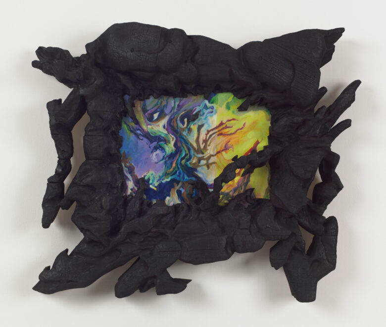 Pastel gras sur papier et bois brûlé / Oil pastel on paper and burnt wood 62 x 70 cm (24 3/8 x 27 1/2 in.)