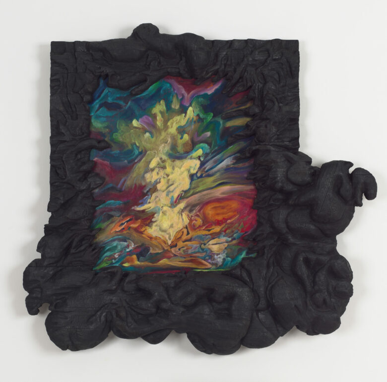 Pastel gras sur papier et bois brûlé / Oil pastel on paper and burnt wood 100 x 105 cm (39 3/8 x 41 3/8 in.)