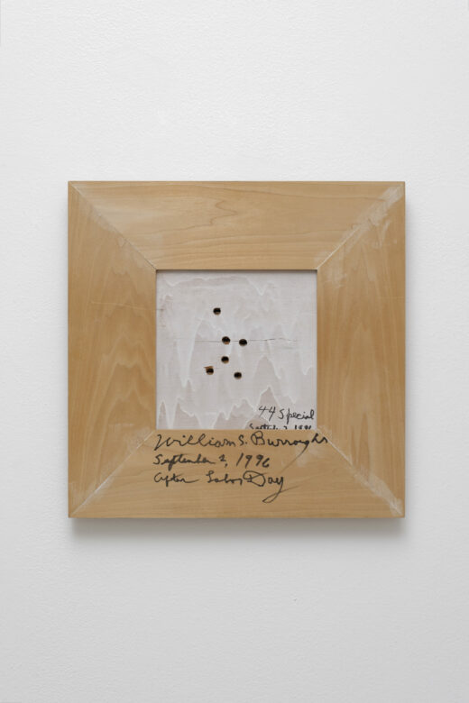 Impacts de balles et acrylique sur bois / Gunshot holes and acrylic on wood 48 x 47,5 x 2 cm (18 7/8 x 18 3/4 x 0 3/4 in.)