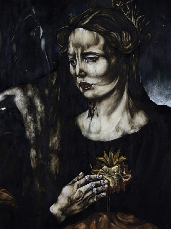 Gouache et feuilles d’or sur bois / Gouache and gold foils on wood 40 x 30 cm (15 3/4 x 11 3/4 in.) ab15