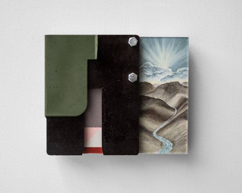 Peinture à l'huile sur bois, acier, bakélite, plexiglass / Oil painting on wood, steel, bakelite, plexiglass 18 x 21,5 cm (7 1/8 x 8 1/2 in.)