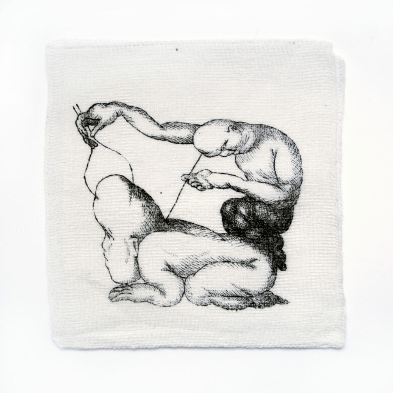 Gravure sur compresses de pharmacie / Engraving on pharmacy compresses 10 x 10 cm (3 7/8 x 3 7/8 in.)