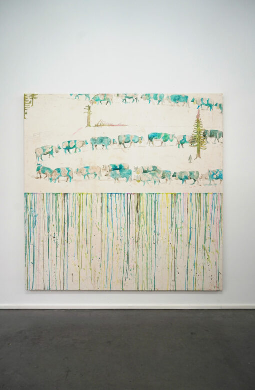 Acrylique, graphite, paillette et papier sur châssis / Acrylic, graphite, glitter and paper on frame 174 x 174 cm (68 1/2 x 68 1/2 in.)