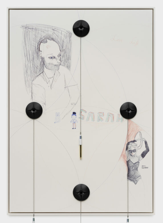 Stylo Bic sur plot et encre sur panneau de bois / Bic pen on stud and ink on wood panel 120 x 85 x 3,5 cm (47 1/4 x 33 1/2 x 1 3/8 in.)